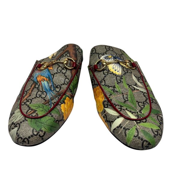 Gucci Princetown Tian GG Canvas Horsebit Mules Floral Bird Slip-On Designer 39.5 - Picture 4 of 12